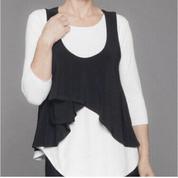 Sympli Scoop neck tiered high low layering tank top vest black pullover womens 4 - Picture 2 of 6